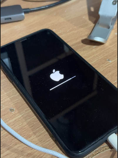 iPhone displaying Apple icon and installation progress bar